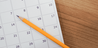 WCM Fall Events calendar with a pencil