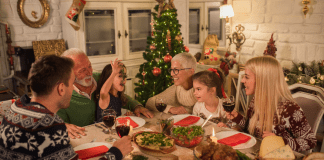 A family celebrating Christmas.