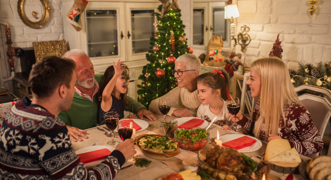 A family celebrating Christmas.