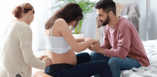 A woman preparing to give birth at home.