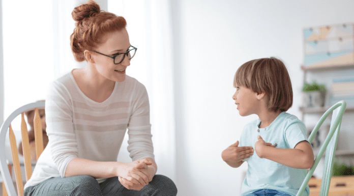 Shame Versus Guilt and WHY Words (especially with children) Matter Woman speaking with a young boy.