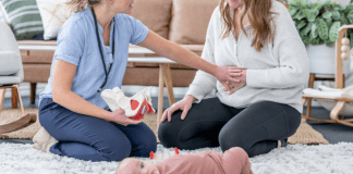 A woman at a postpartum visit.