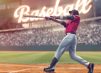 A baseball player swinging a bat.
