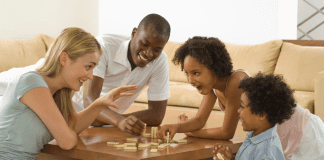 A family playing a board game.