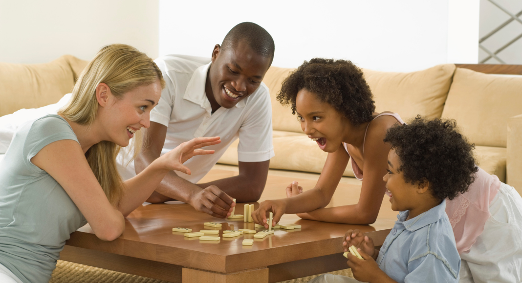 A family playing a board game.