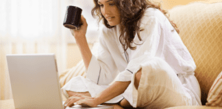 A woman on her computer.