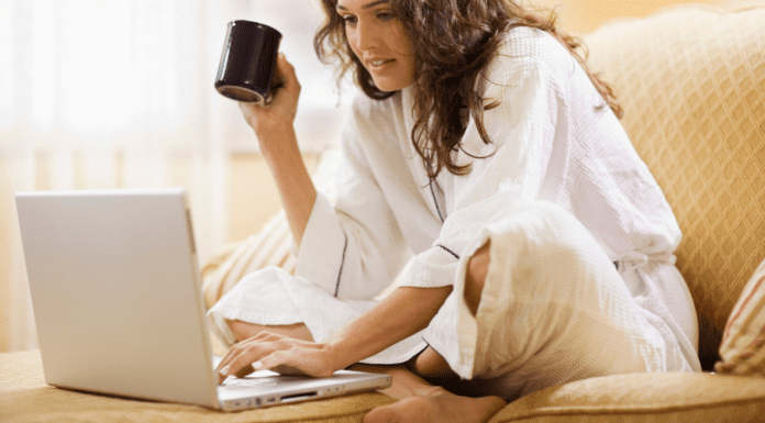 A woman on her computer.