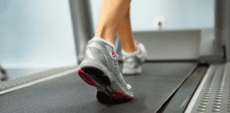 Mommy + Fitness = Effective Mommy Feet walking on a treadmill.
