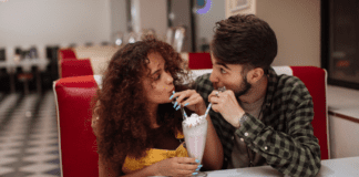 2018 Date Night Guide {the best restaurants in Westchester County} A couple sharing a milkshake on a date.
