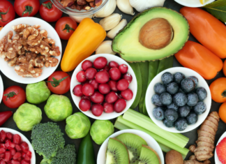 Fresh fruits and vegetables.