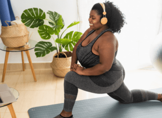 A woman doing an at-home exercise.