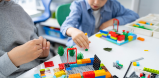 Playing with Legos.