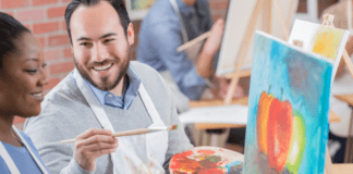The Best Couples Classes in Westchester County A couple during a painting class for a couples date night.