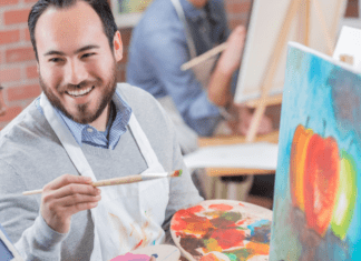 The Best Couples Classes in Westchester County A couple during a painting class for a couples date night.
