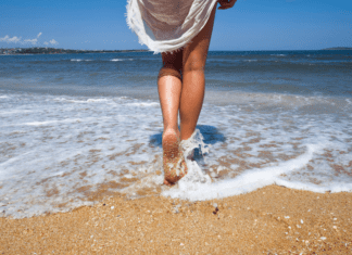 Running into the ocean.