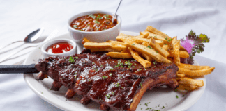 TGI Fridays Raises the Bar Ribs and fries.