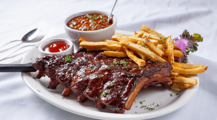 TGI Fridays Raises the Bar Ribs and fries.