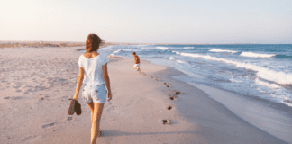 Goodnight, Moon. Hello, Kindergarten. A mom and son walking on the beach.
