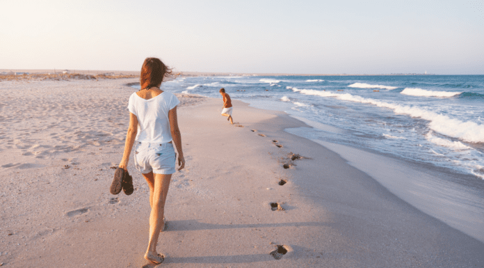 Goodnight, Moon. Hello, Kindergarten. A mom and son walking on the beach.