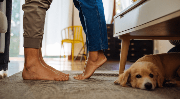 Sex and the Single Mom: I Should Have Seen the Signs A couples feet next to a dog under a chair.