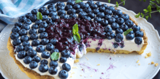 Easy No-Bake Blueberry Cream Pie A blueberry cream pie.