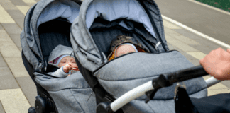 Babies in a double stroller.