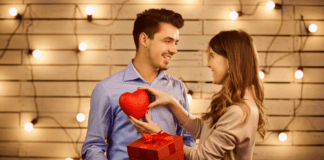 Celebrating Valentine’s Day A couple on Valentine's Day.