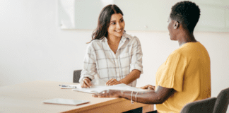 A college interviews.