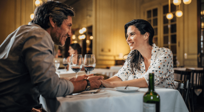 A couple in a restaurant on a date night.