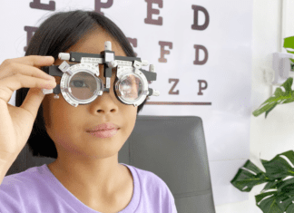A girl during an eye exam.