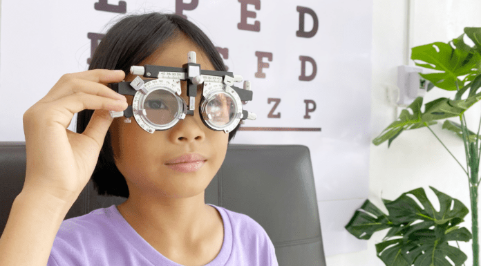 A girl during an eye exam.