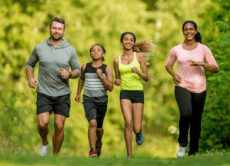 Getting Fit With the Fam A family on a run together.