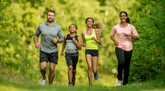 A family on a run together.