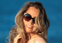 A woman wearing sunglasses.