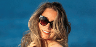 A woman wearing sunglasses.