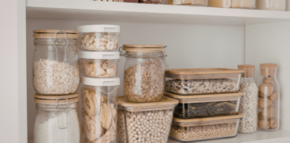 An organized food pantry.