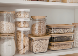 An organized food pantry.