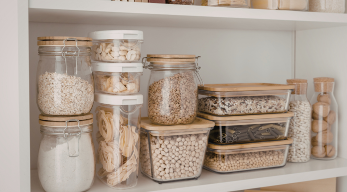An organized food pantry.