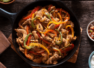 2 Must-Try Easy Weeknight Dinners for Fall Chicken fajitas in a skillet.