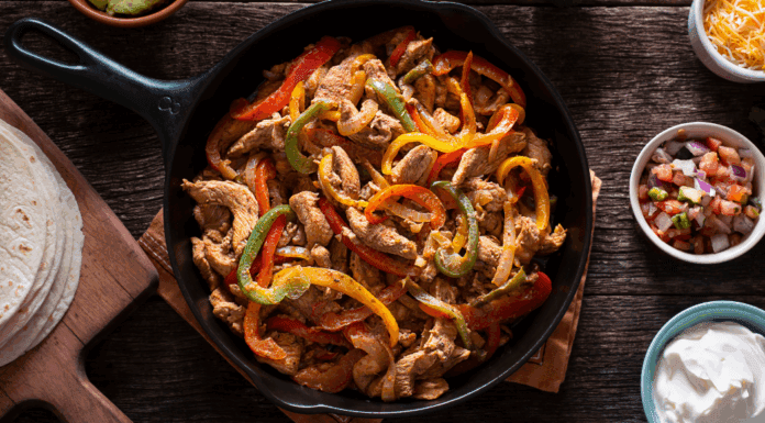 2 Must-Try Easy Weeknight Dinners for Fall Chicken fajitas in a skillet.