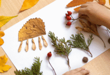 Fall craft with leaves and branches.