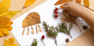 Fall craft with leaves and branches.