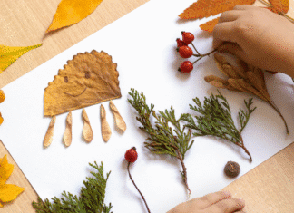 Fall craft with leaves and branches.