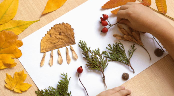 Fall craft with leaves and branches.
