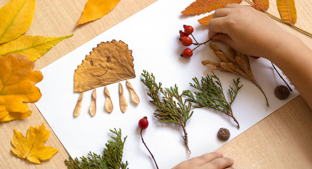 Fall craft with leaves and branches.