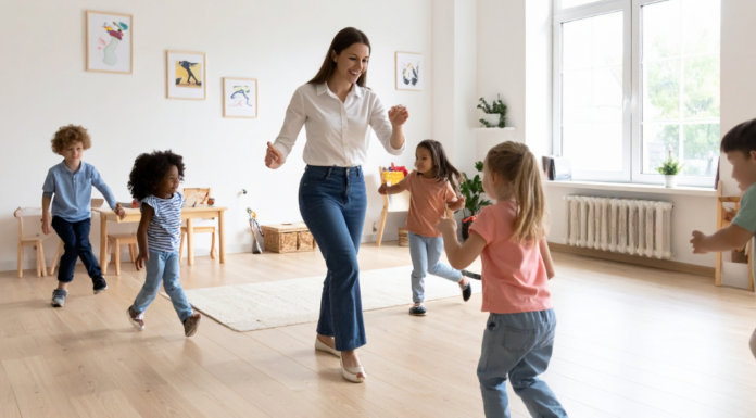 KinderCare Grand Opening Kids dancing at daycare.