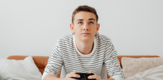 Gamer Leaves the House A boy playing video games.