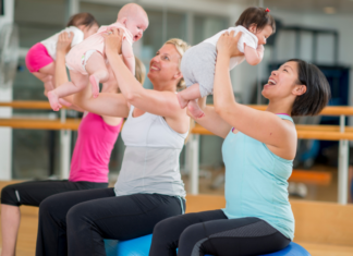 Westchester County Mommy Meetups Women and their babies in a mommy meetup class.
