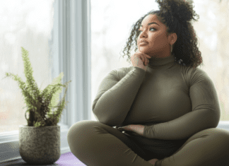 A woman reflecting.