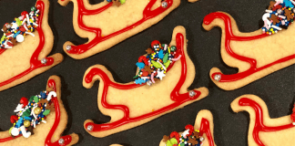 Decorated sled Christmas cookies.
